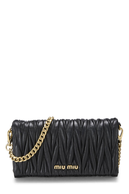 Miu Miu, Pre-Loved Black Nappa Matelassé Chain Clutch, Black