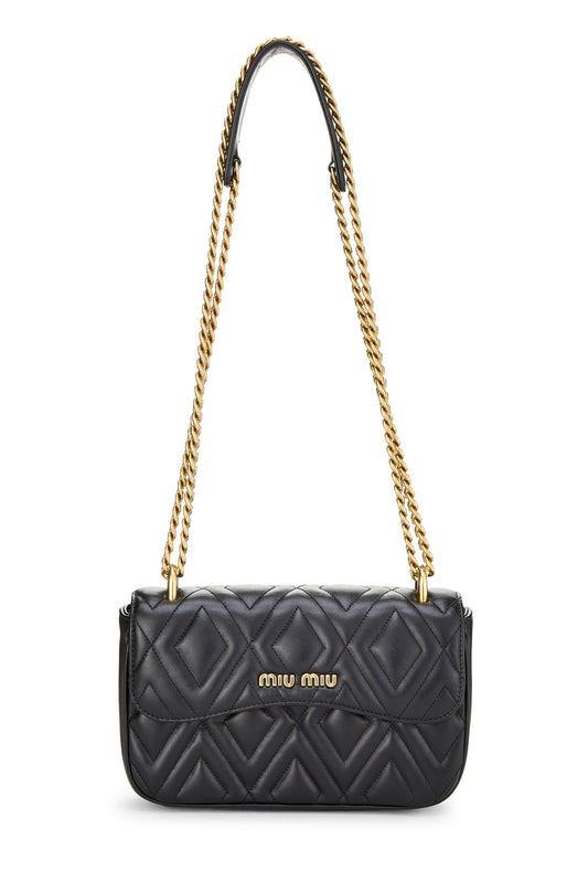 Miu Miu, Pre-Loved Black Calfskin Diamond Quilted Shoulder Bag, Black