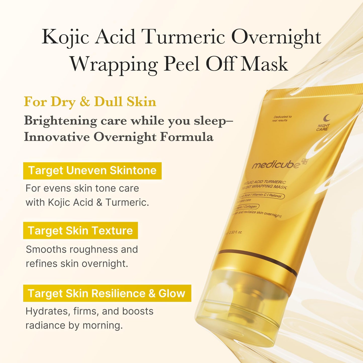 medicueb All-Day Glow & Soothe Mask Duo: Kojic Acid Turmeric Overnight Wrapping Peel Off Mask 2 packs and Jelly Brush 1ea