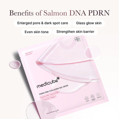 medicube Salmon DNA PDRN Pink Trio Set: Salmon DNA PDRN Pink Peptide Serum and Salmon DNA PDRN Pink CICA Soothing Toner and Salmon DNA PDRN pink collagen jelly gel mask (4ea)