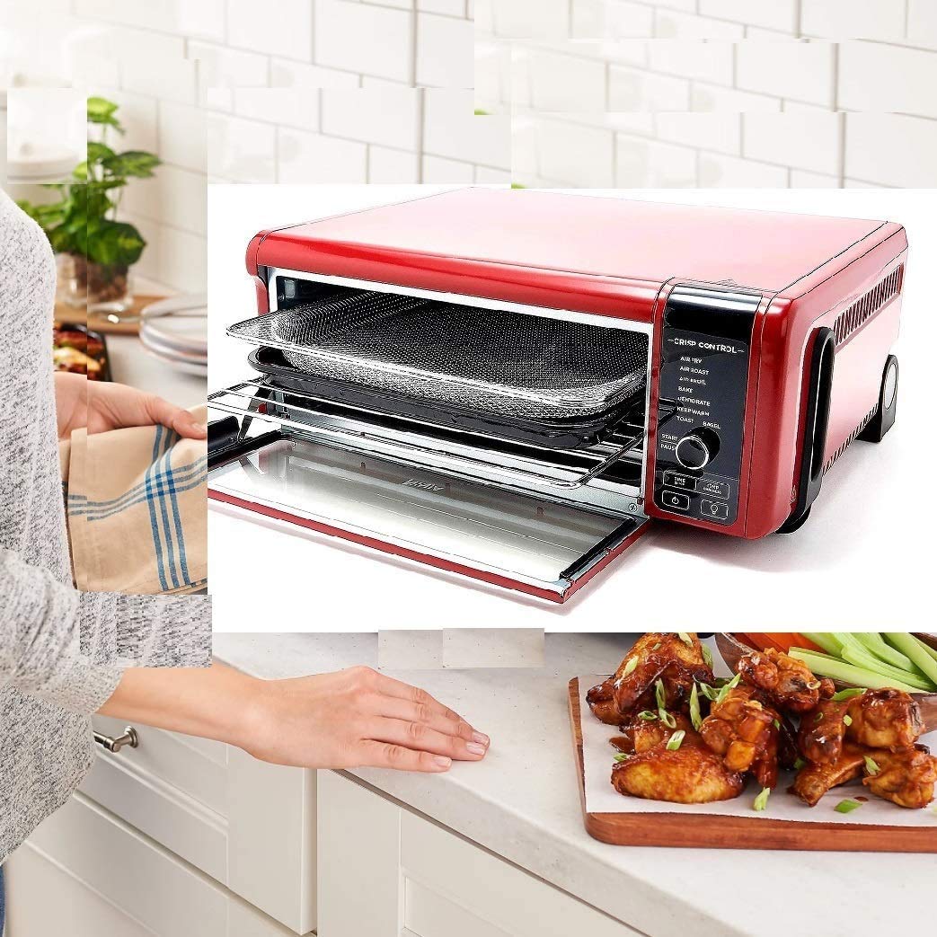 Ninja SP101 8-in-1 Air Fry Large Toaster Oven Flip-Away for Storage Dehydrate Keep Warm 1800w XL Capacity (Renewed) RED