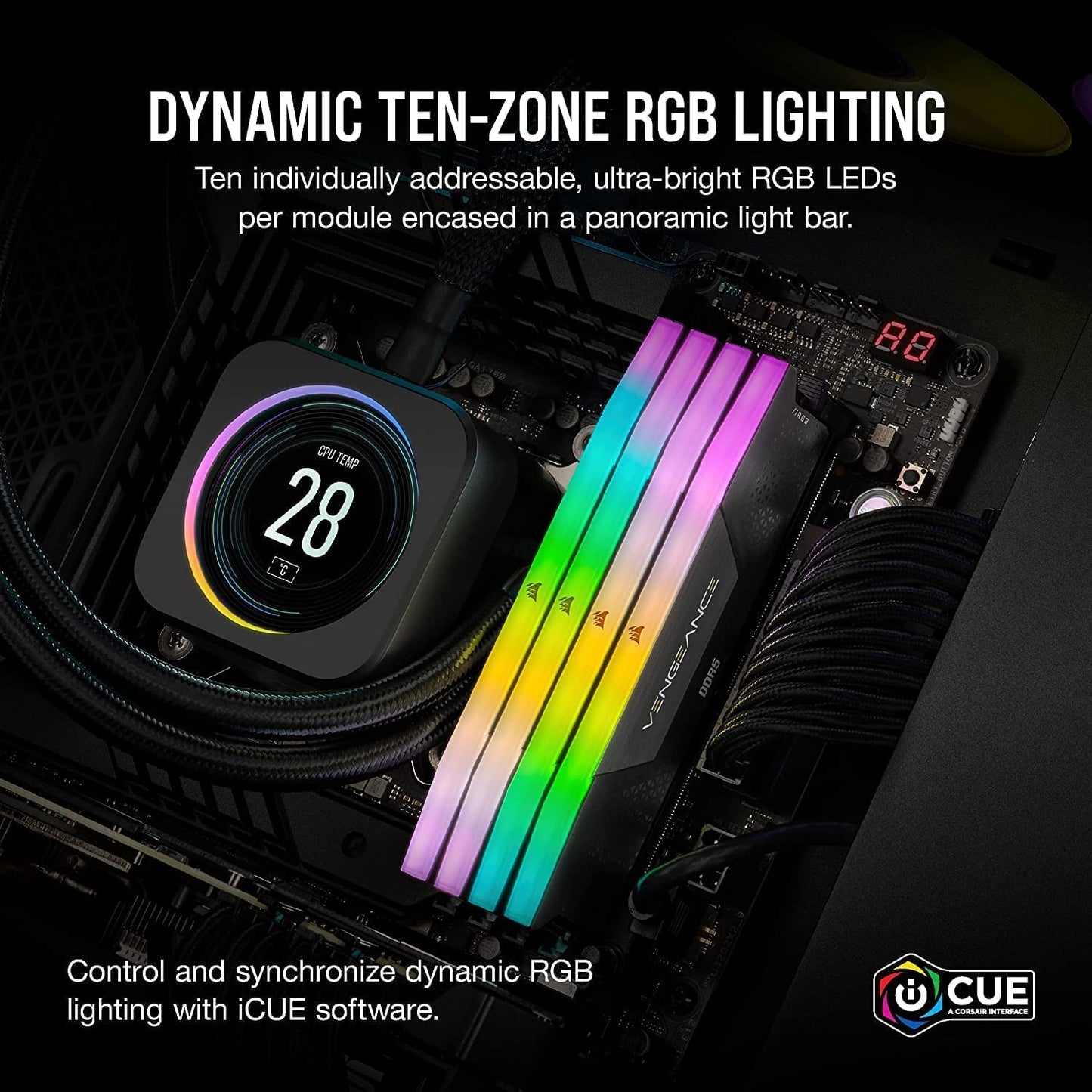 CORSAIR VENGEANCE RGB DDR5 RAM 32GB (2x16GB) 6000MHz CL36-44-44-96 1.35V Intel XMP 3.0 Computer Memory – Black (CMH32GX5M2E6000C36)