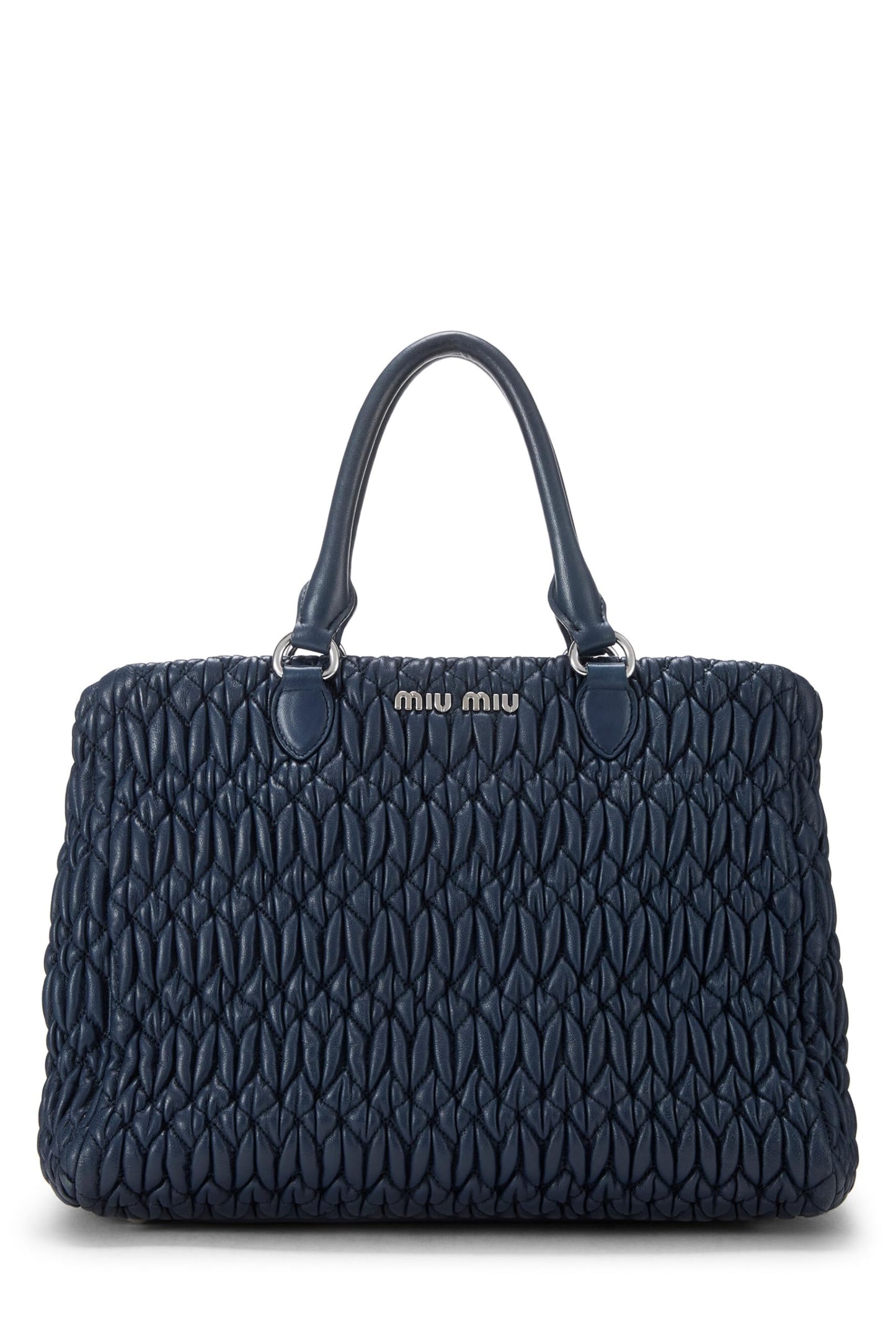 Miu Miu, Pre-Loved Navy Nappa Convertible Top Handle Bag Small, Navy