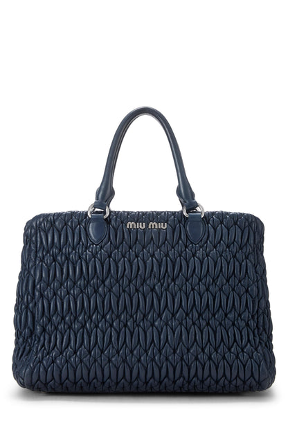 Miu Miu, Pre-Loved Navy Nappa Convertible Top Handle Bag Small, Navy
