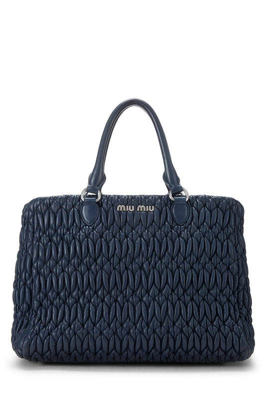 Miu Miu, Pre-Loved Navy Nappa Convertible Top Handle Bag Small, Navy