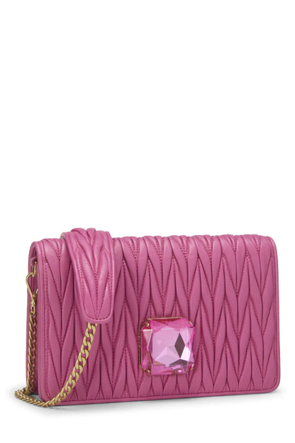 Miu Miu, Pre-Loved Pink Nappa Crystal Flap Wallet On Chain (WOC), Pink