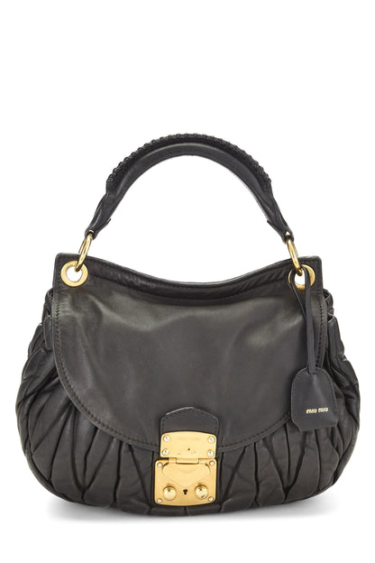 Miu Miu, Pre-Loved Black Calfskin Buckle Hobo Small, Black