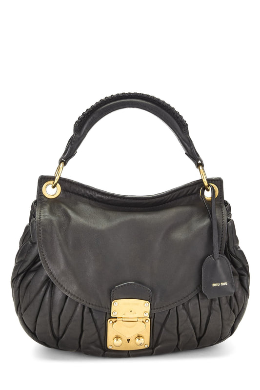 Miu Miu, Pre-Loved Black Calfskin Buckle Hobo Small, Black
