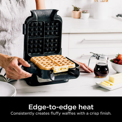 Ninja BW1001 NeverStick PRO Belgian Waffle Maker, Vertical Design, 5 Shade Settings, Precision-Pour Cup NOT Included* (Renewed) (Black/Gray)