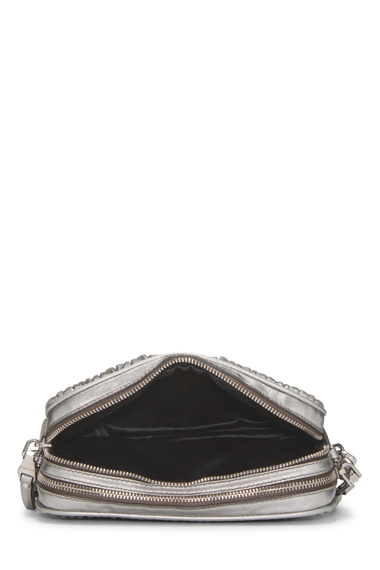 Miu Miu, Pre-Loved Silver Nappa Double Zip Camera Crossbody Bag, Silver