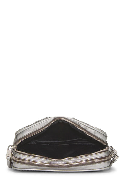 Miu Miu, Pre-Loved Silver Nappa Double Zip Camera Crossbody Bag, Silver