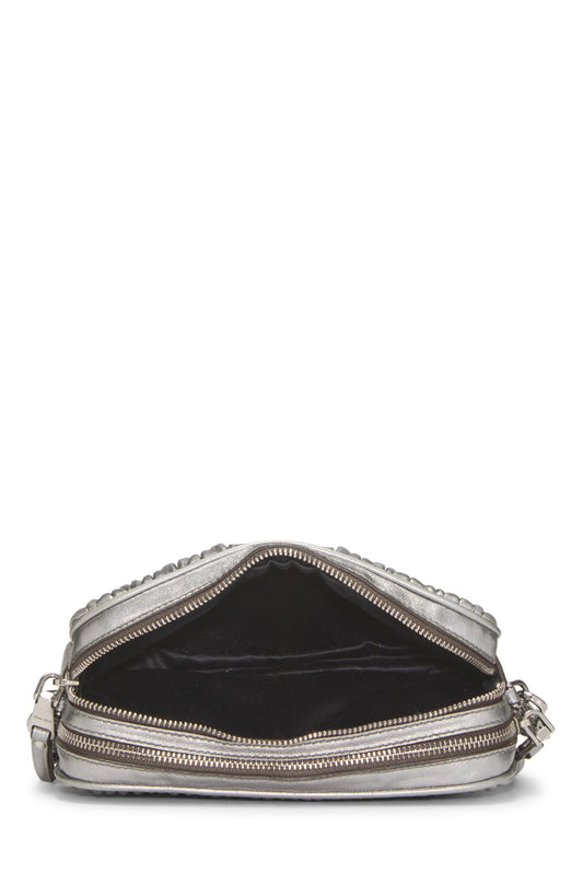Miu Miu, Pre-Loved Silver Nappa Double Zip Camera Crossbody Bag, Silver