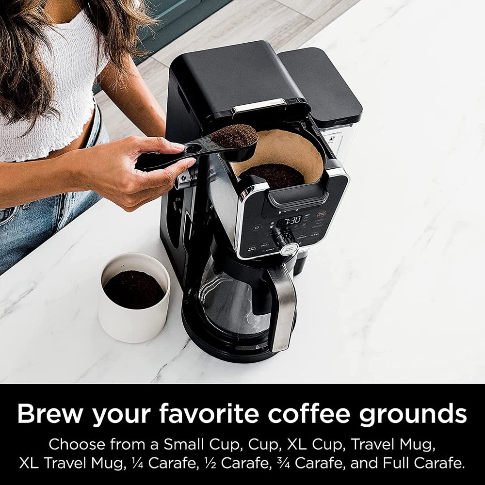 Ninja CFP201 DualBrew 12-Cup Drip Single-Serve Coffee Maker (Renewed) Bundle with Premium 2 YR CPS Enhanced Protection Pack