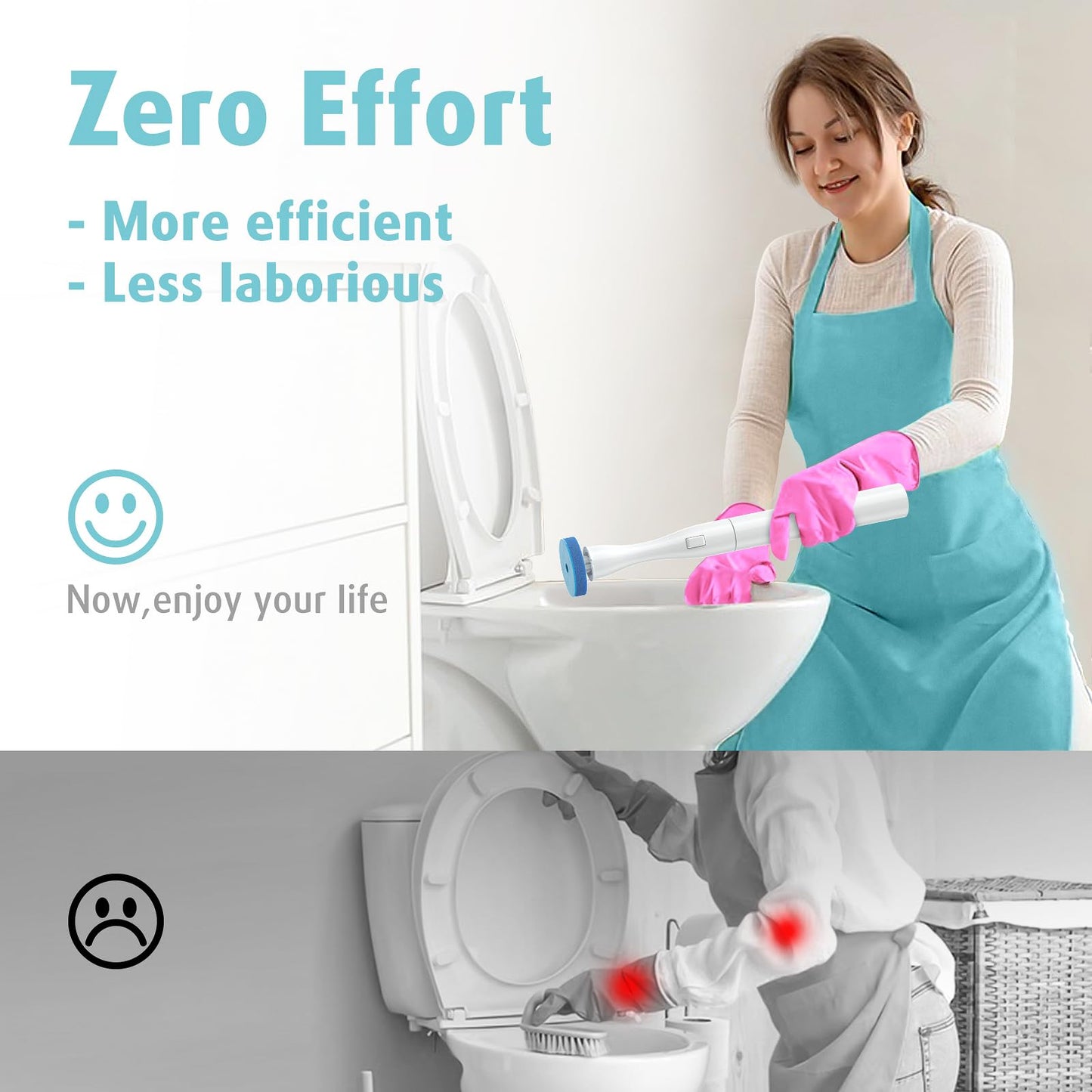 AIR U+ Electric Toilet Brush and Holder Set with 5 Disposable Refill Heads, Rechargeable & Wall-Mounted No Drilling Powerful Disposable Toilet Bowl Cleaner Wand