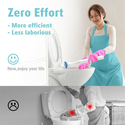 AIR U+ Electric Toilet Brush and Holder Set with 5 Disposable Refill Heads, Rechargeable & Wall-Mounted No Drilling Powerful Disposable Toilet Bowl Cleaner Wand
