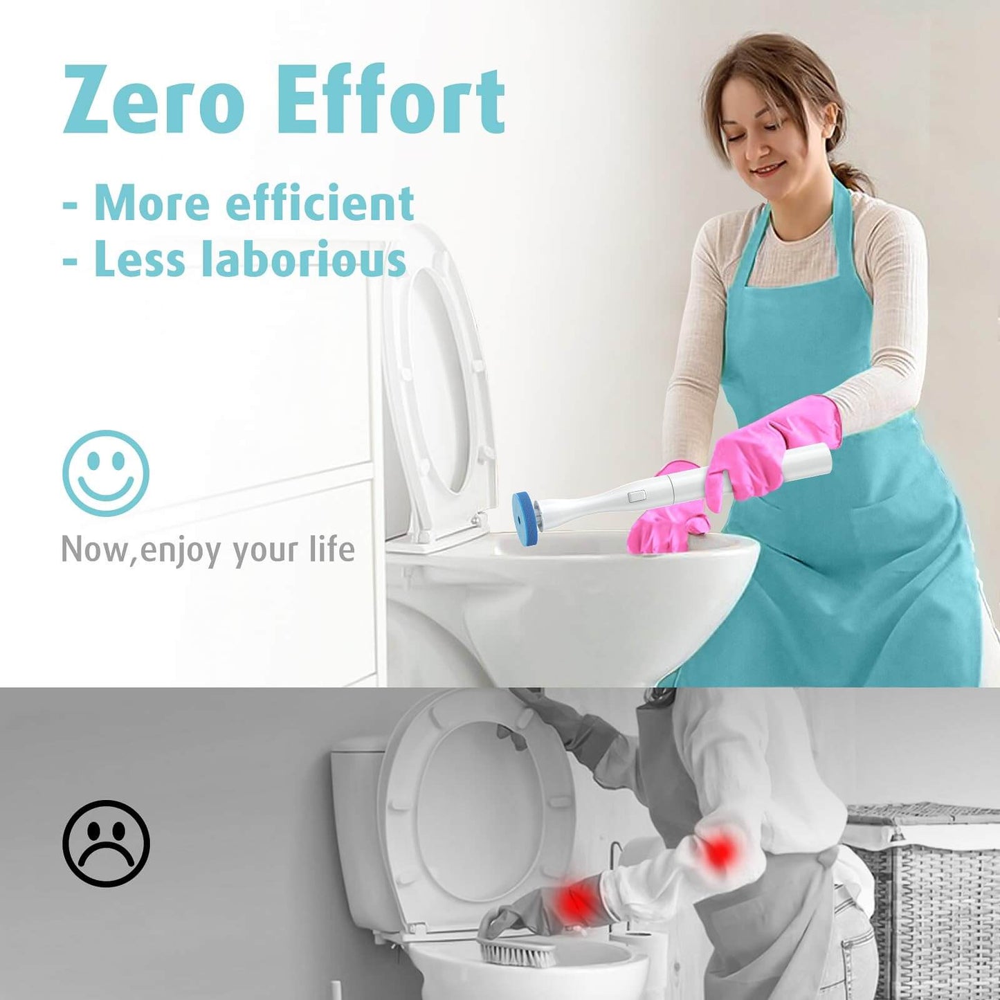 AIR U+ Electric Toilet Brush and Holder Set with 25 Disposable Refill Heads, Rechargeable & Wall-Mounted No Drilling Powerful Disposable Toilet Bowl Cleaner Wand