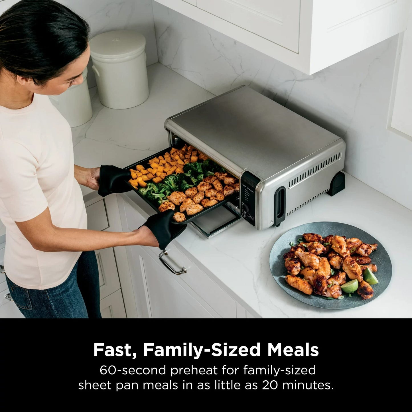Ninja SP080 Foodi Digital Air Fry Countertop Oven with 6-in-1 Functionality, Flip Up & Away Capability for Storage Space, with Air Fry Basket, Wire Rack, Sheet Pan & Crumb Tray, Silver (Renewed)