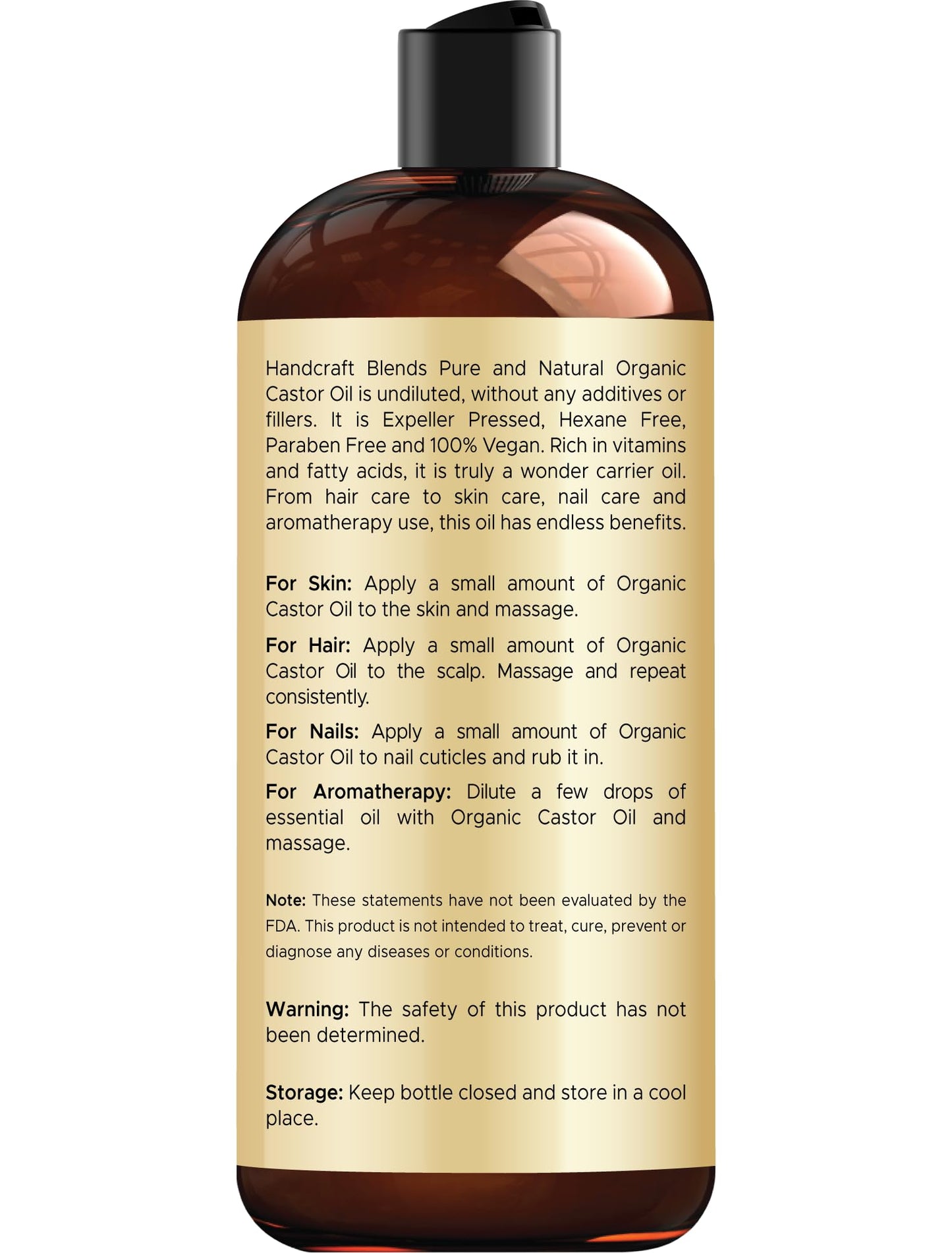 Handcraft Blends Organic Castor Oil - 16 Fl Oz - 100% Pure and Natural - Premium Grade Carrier Oil for Hair Growth, Eyelashes and Eyebrows - Hair and Body - Expeller-Pressed & Hexane-Free