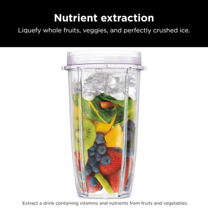 Ninja BN401 Nutri Pro Compact Personal Blender, Auto-iQ Technology, 1100-Peak-Watts, for Frozen Drinks, Smoothies, Sauces & More, with (2) 24-oz. To-Go Cups & Spout Lids, Cloud Silver