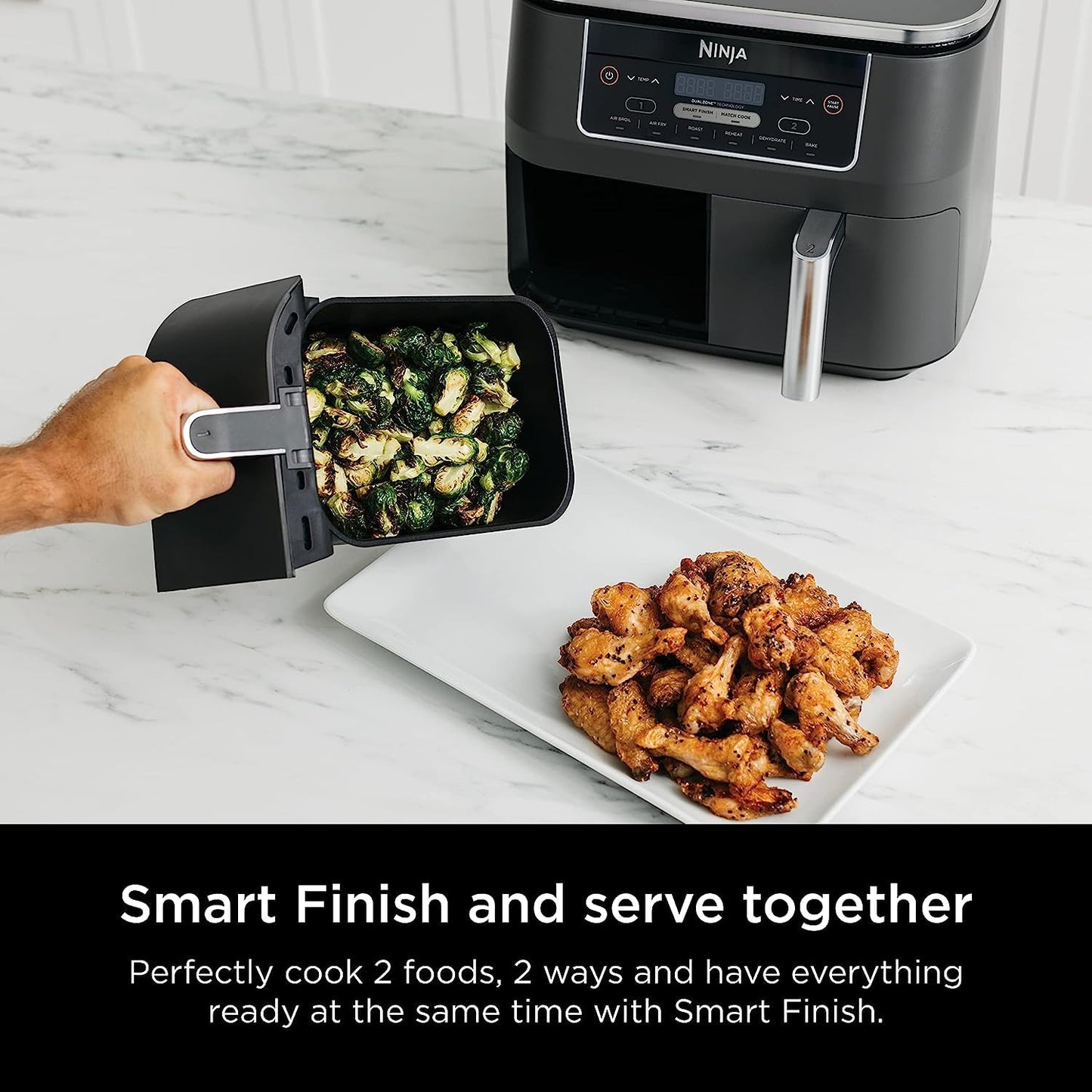Ninja DZ201BK Foodi 6-in-1 2-Basket Air Fryer with DualZone Technology, 8-Quart Capacity (Black Stainless) (Renewed)