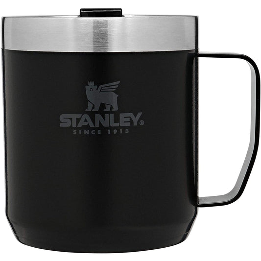Stanley Stay-Hot Camp Mug 12 oz | Press Fit Drink Through Lid | Cup for Coffee, Tea and Drinks | Insulated Stainless Steel Coffee Mug | BPA-Free | Matte Black