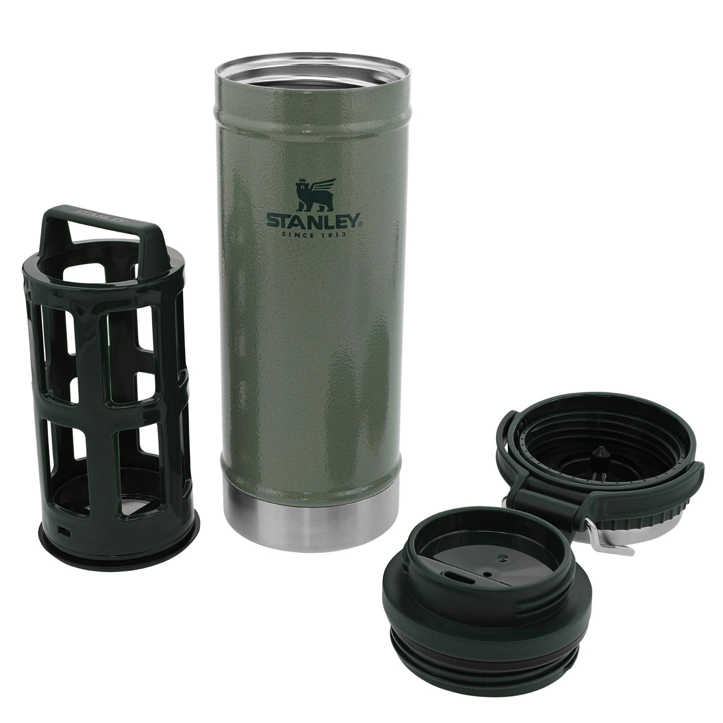 Stanley Travel Mug with Integrated French Press 16 oz | 5 Minute Brew, 4 Hours Hot,Leakproof Lid | Mesh Filter for Coffee Grounds | Insulated Stainless Steel Coffee Maker | BPA-Free | Hammertone Green