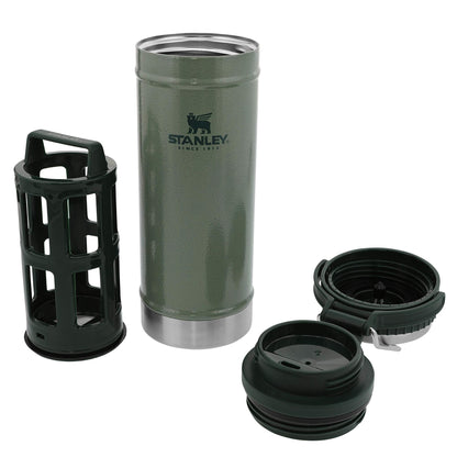 Stanley Travel Mug with Integrated French Press 16 oz | 5 Minute Brew, 4 Hours Hot,Leakproof Lid | Mesh Filter for Coffee Grounds | Insulated Stainless Steel Coffee Maker | BPA-Free | Hammertone Green