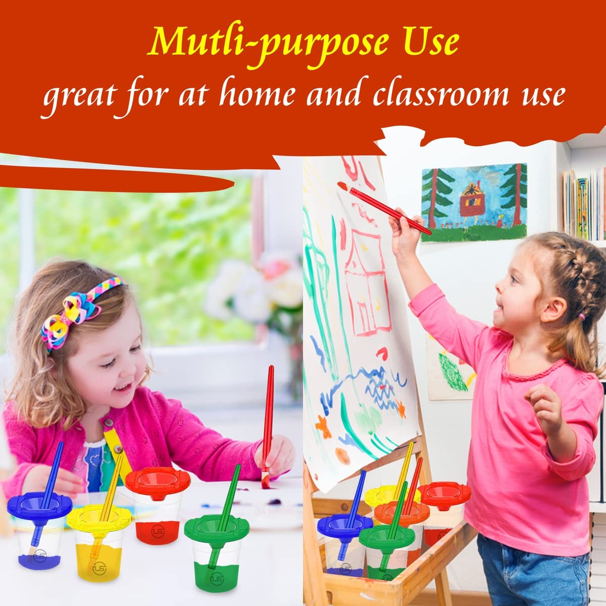 Kids Painting Set, Washable Paint for Kids with Paint Cups and Toddler Paintbrushes, Non Toxic Washable Finger Paints 2 oz Each, Toddler Painting Supplies