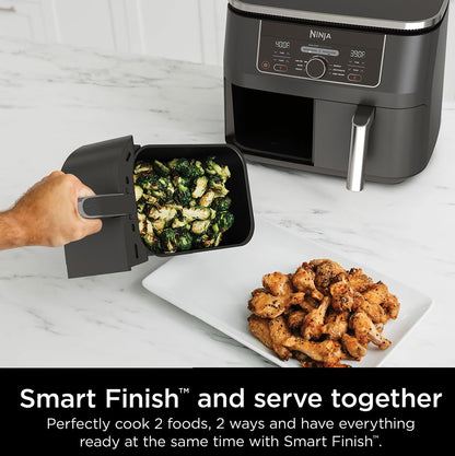 Ninja AD150 Foodi 8 Quart 6-in-1 DualZone 2-Basket Air Fryer with 2 Independent Frying Baskets, Match Cook & Smart Finish to Roast, Broil, Dehydrate & More for Quick, Easy Meals, Black (Renewed)