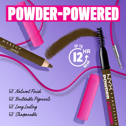 NYX PROFESSIONAL MAKEUP Powder Louder Eyebrow Pencil, Brow Pencil with Buildable Volume For Up To 12HR Wear, Vegan Formula - Taupe