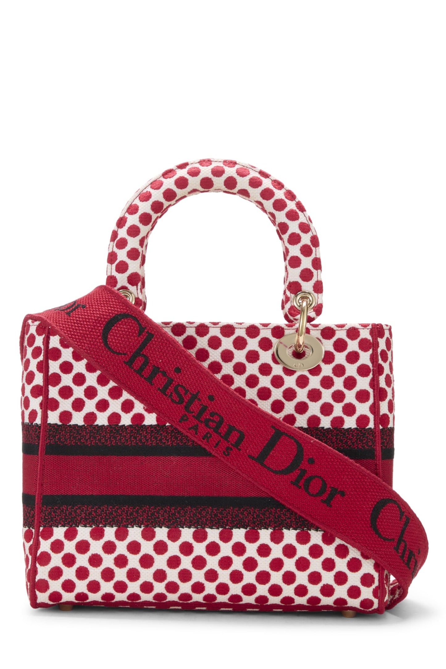 Dior, Pre-Loved Red Embroidered Canvas Dioramour Lady D-Lite Medium, Red