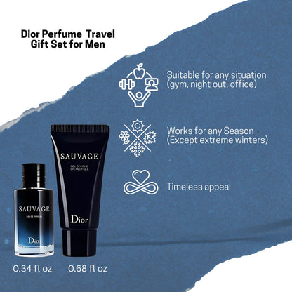 Dior Sauvage Perfume for Men – Mini Fragrance Gift Set EDP & Shower Gel Duo Travel Set