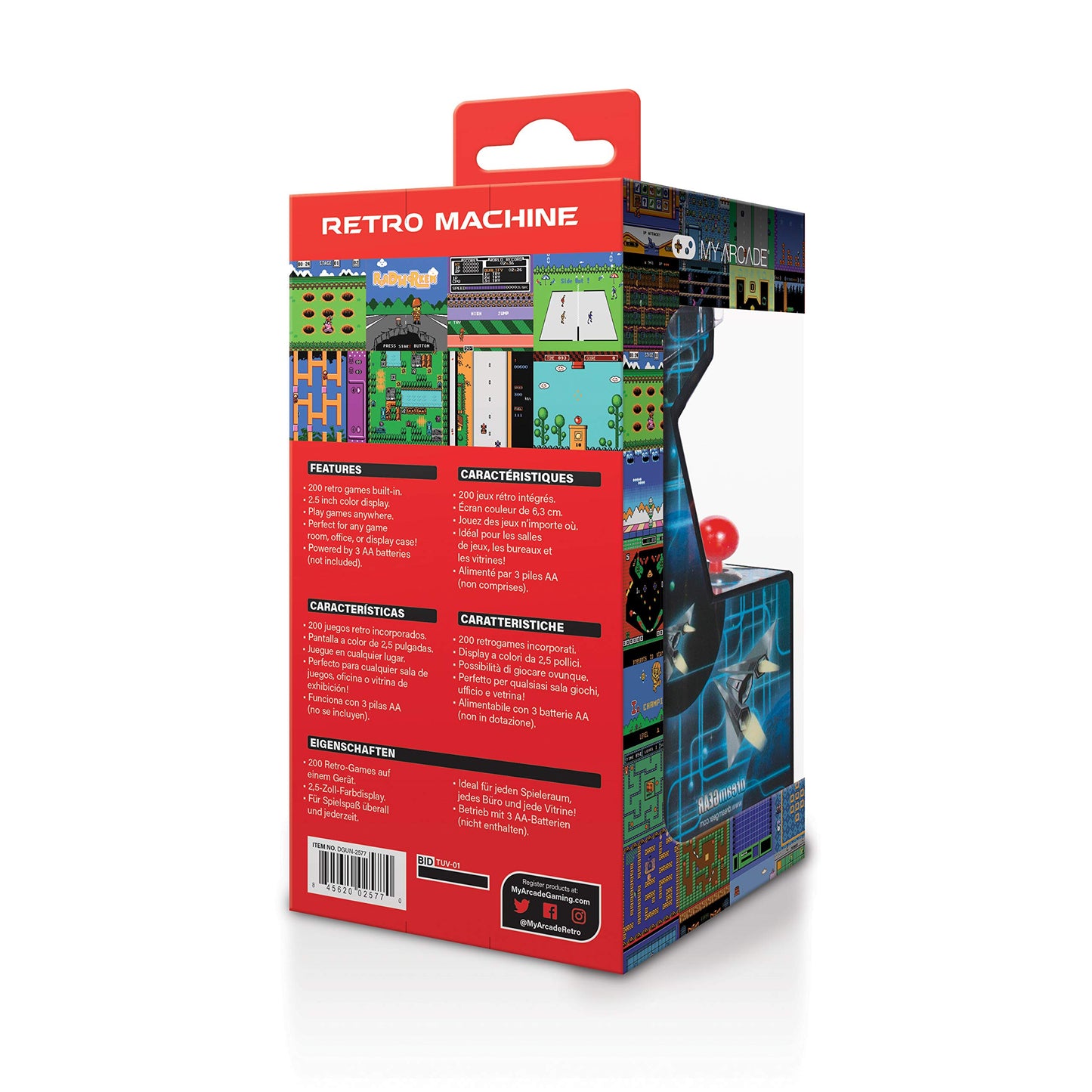 My Arcade Retro Machine Playable Mini Arcade: 200 Retro Style Games Built In, 5.75 Inch Tall, Powered by AA Batteries, 2.5 Inch Color Display, Speaker, Volume Control