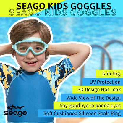 Seago Swim Goggles 2 Pack Anti-Fog Anti-UV Wide View Swimming Goggles for Kids 3-14