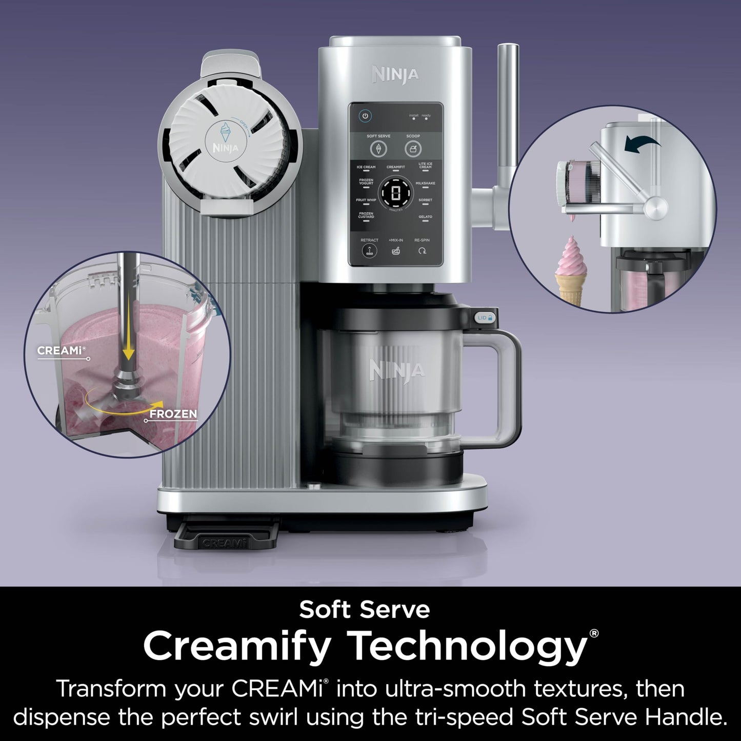 Ninja CREAMi Swirl Ice Cream and Soft Serve Maker, Sorbet, Milkshake, Frozen Yogurt, Low Calories Program & More, 13-in-1, Soft Serve Handle & (2) CREAMi Swirl 16oz Pints, For Kids & ALL ages, NC701C