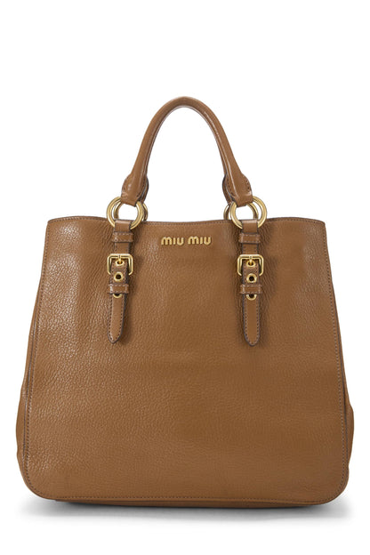 Miu Miu, Pre-Loved Brown Leather Convertible Tote Small, Brown