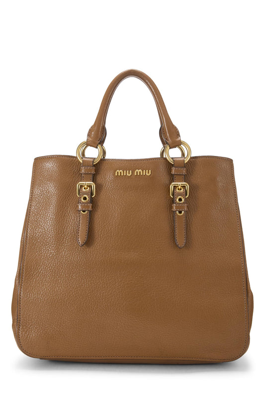 Miu Miu, Pre-Loved Brown Leather Convertible Tote Small, Brown