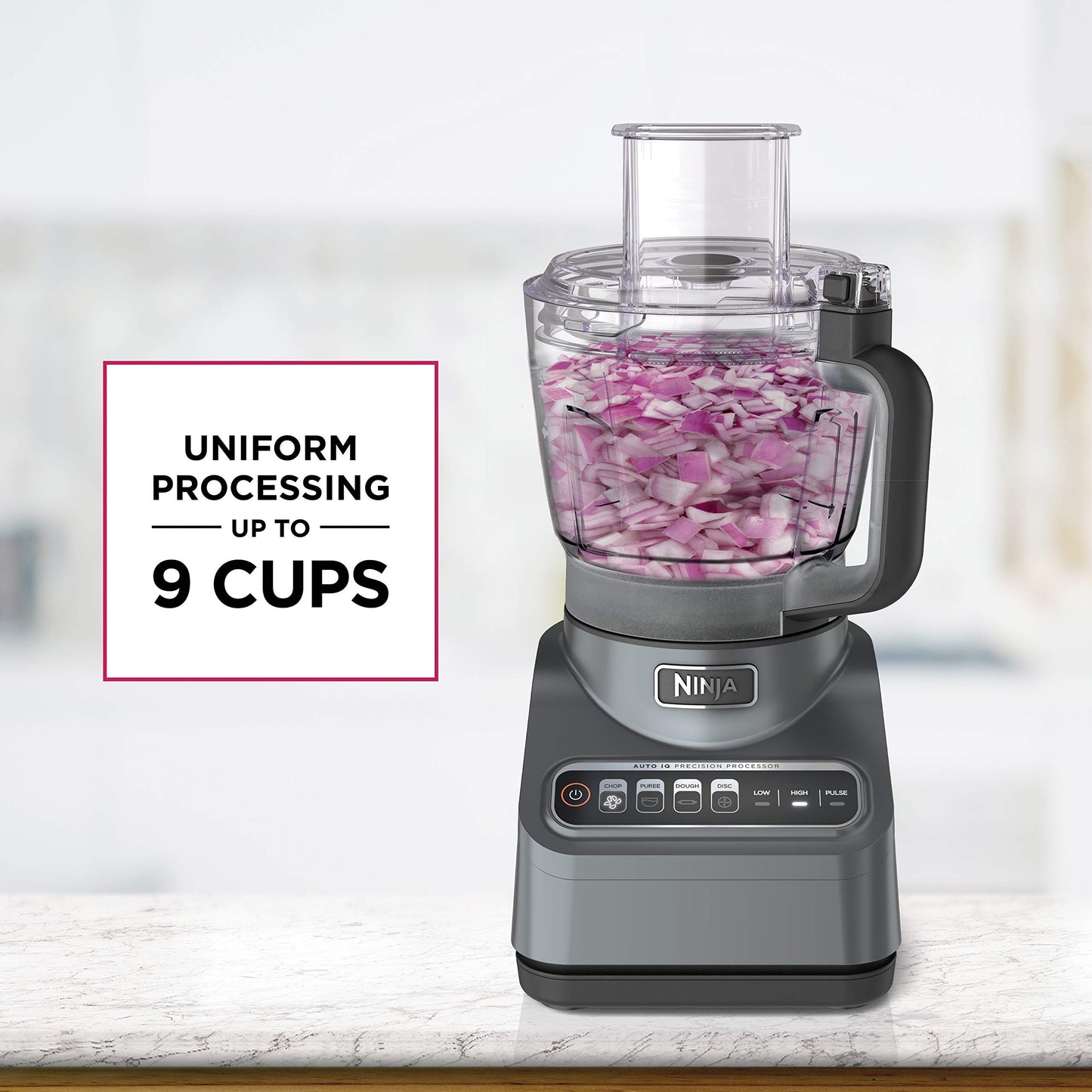 Ninja BN601 Professional Plus Food Processor 1000-Peak-Watts with Auto-iQ Preset Programs Chop Puree Dough Slice Shred with a 9-Cup Capacity and a Silver Stainless Finish (Renewed)