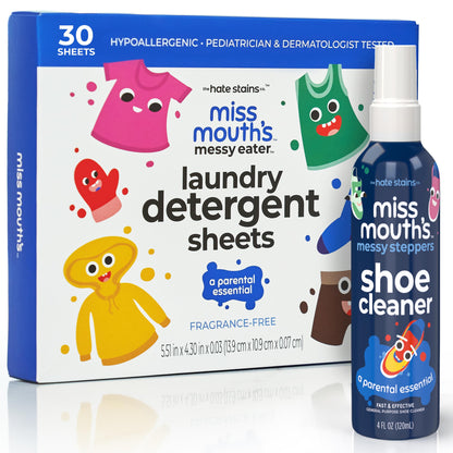 Miss Mouth's Messy Eater Laundry Detergent Sheets and Messy Steppers Shoe Cleaner 4oz