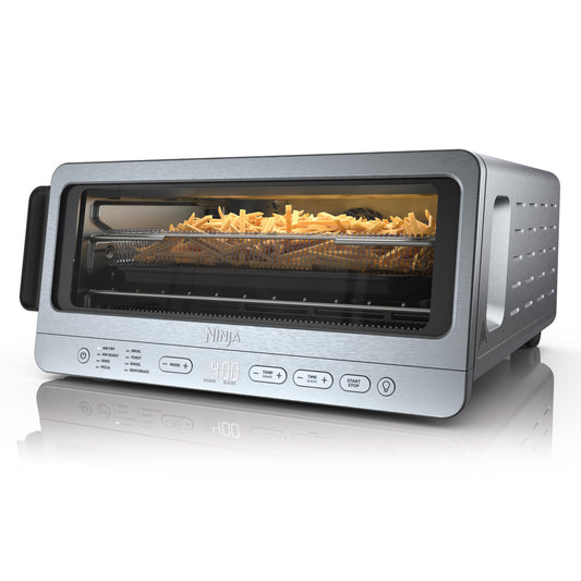 Ninja Flip Toaster Oven & Air Fryer, 8-in-1 Functionality, Flip Up for Storage Space, Large Capacity, Air Fry Basket, Wire Rack, Sheet Pan, Removable Crumb Tray, Stainless, 1800 Watts, SP151 (Renewed)