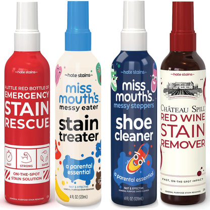 Miss Mouth's Messy Eater Stain Treater, Messy Steppers, Emergency Stain Rescue and Chateau Spill Bundle from Hate Stains