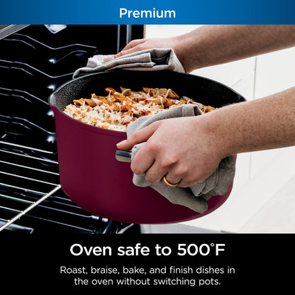 Ninja CW202RD Foodi NeverStick PossiblePot, Premium Set with 7-Quart Capacity Pot, Roasting Rack, Glass Lid & Integrated Spoon, Nonstick, Durable & Oven Safe to 500°F, Cherry Tart