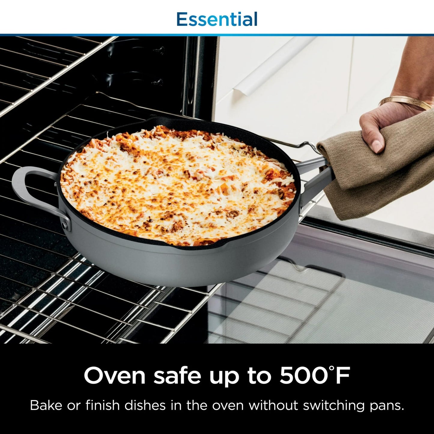 Ninja Foodi NeverStick Oven Safe Pan with Lid, Mesh Strainer, & Spatula, 4 Quart, Sea Salt Grey