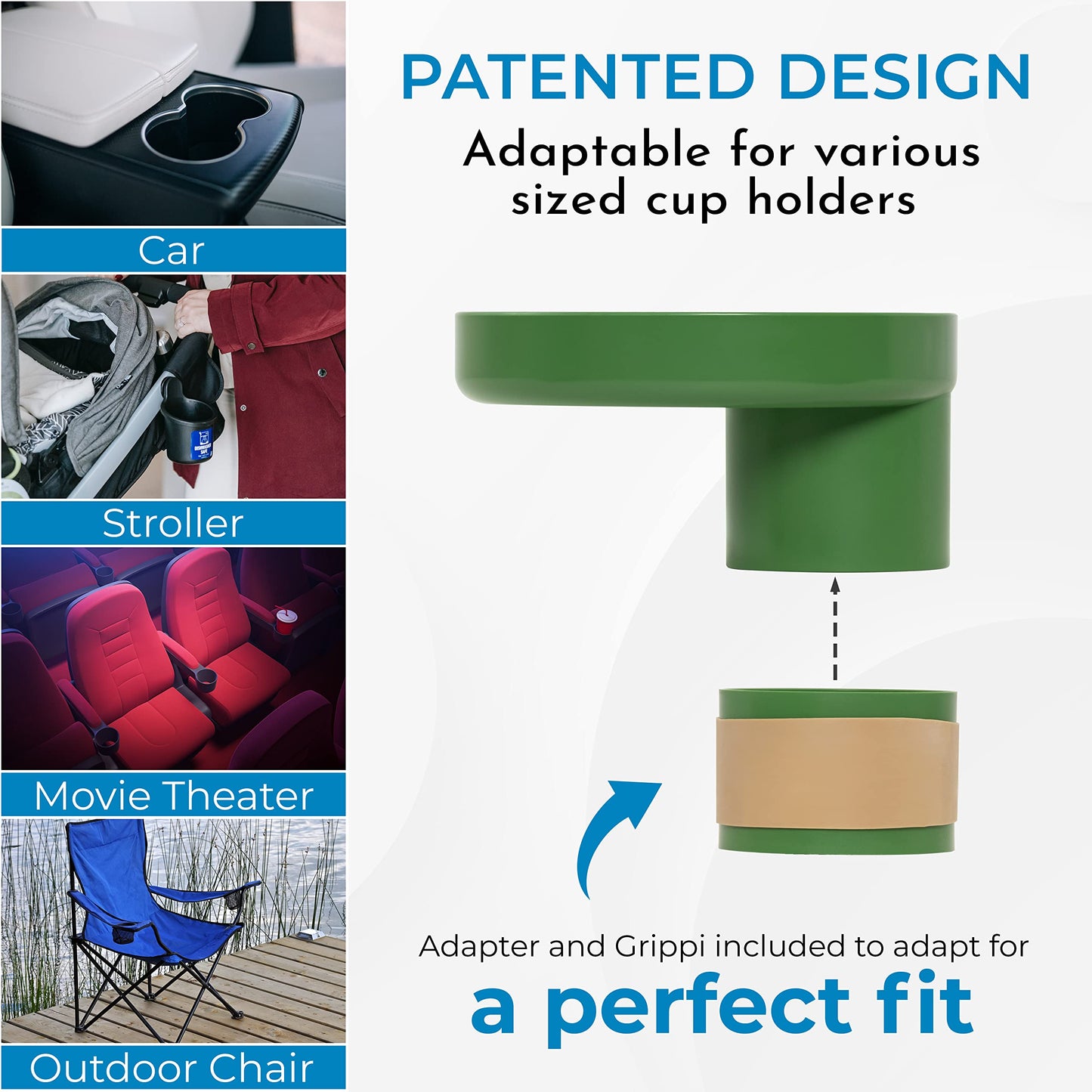 Travel Tray Round, USA Made Easily Convert Your existing Cup Holder to a Tray and Cup Holder for use in a Car Seat, Booster, Stroller, Golf Cart and Anywhere You Have a Cup Holder! Dino Green