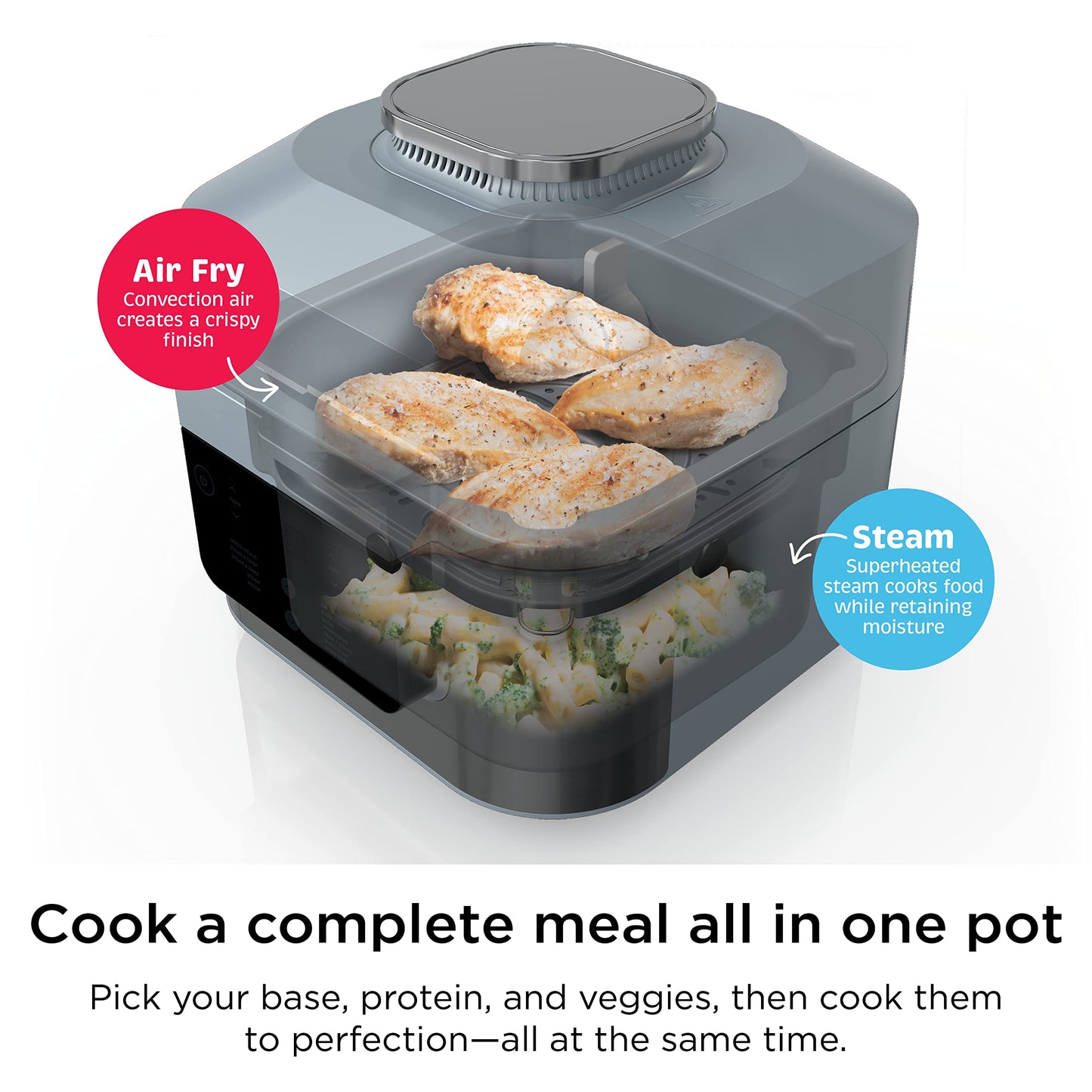 Rapid Cooker Air Fryer 6-qt. Capacity 10-in-1 Functionality Meal Maker Sea Salt Gray Grey Stainless Steel