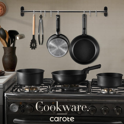 CAROTE Pots and Pans Set Non Stick, Cookware Set Detachable Handle, Nonstick Induction Kitchen Sets Non Stick with Removable Handle, RV Cook Ware, Oven Safe, Black