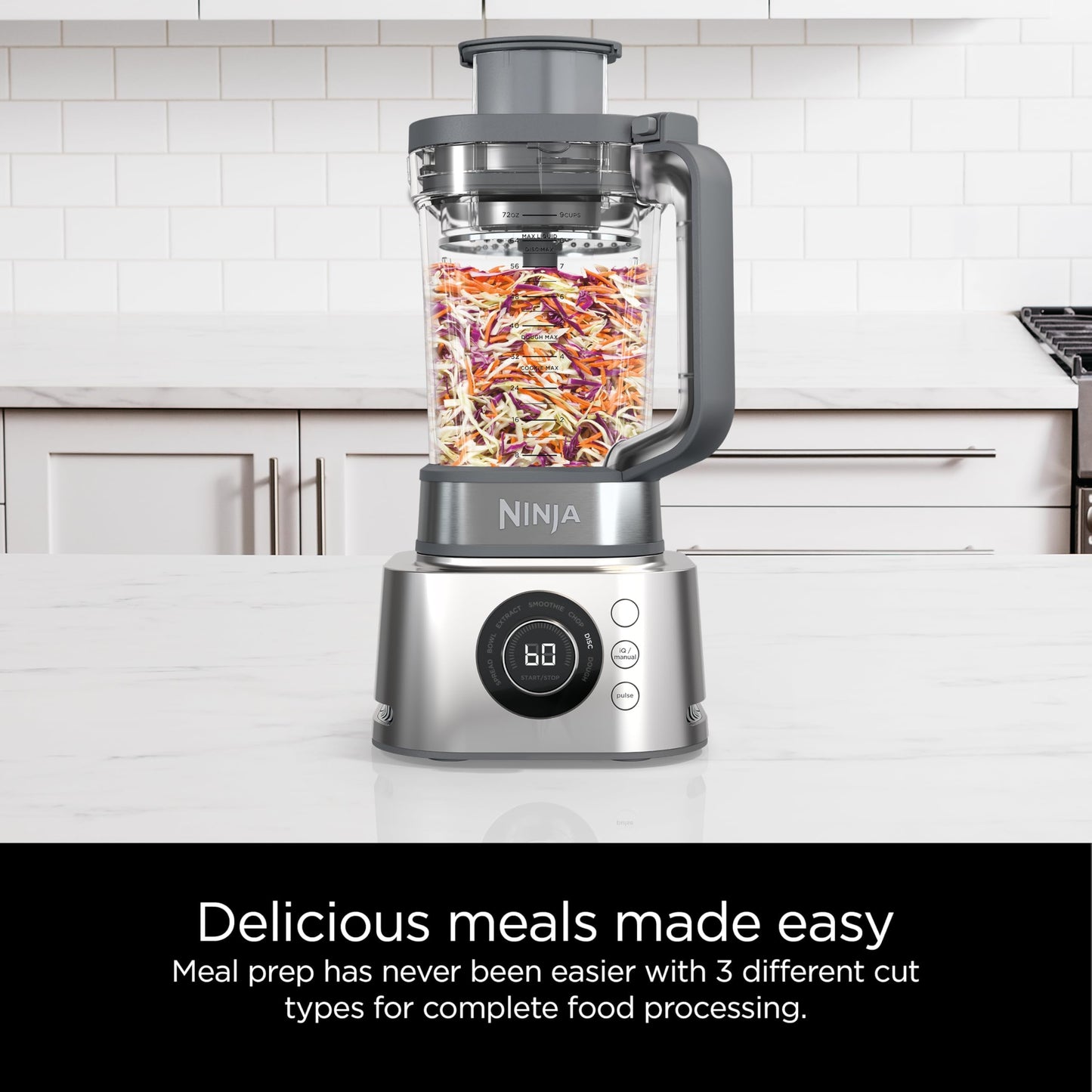 Ninja Blender & Food Processor Combo, Foodi Power Blender System for Smoothies, Bowls, Spreads & Shakes, 6 Functions, 72-oz Pitcher, To-Go Cups, Silver, SS401