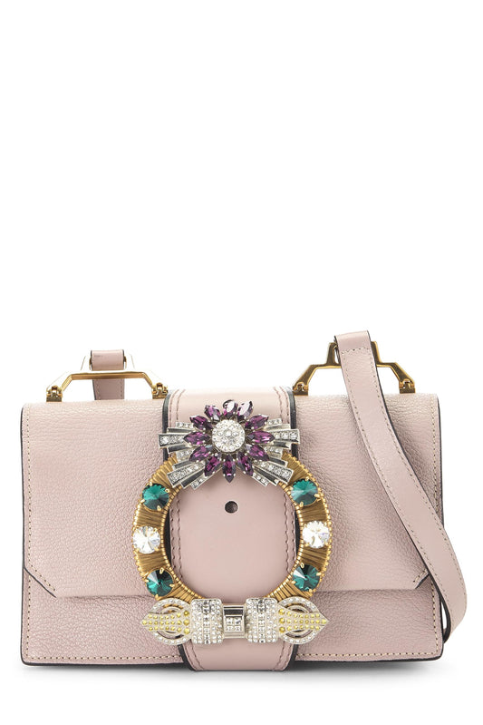 Miu Miu, Pre-Loved Pink Leather Crystal Embellished Shoulder Bag, Pink