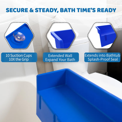 Tub Topper® Bathtub Splash Guard Play Shelf Area -Toy Tray Caddy Holder Storage - Suction Cups Attach to Bath Tub - No Mess Water Spill in Bathroom - Fun for Toddlers Kids Baby (Blue)