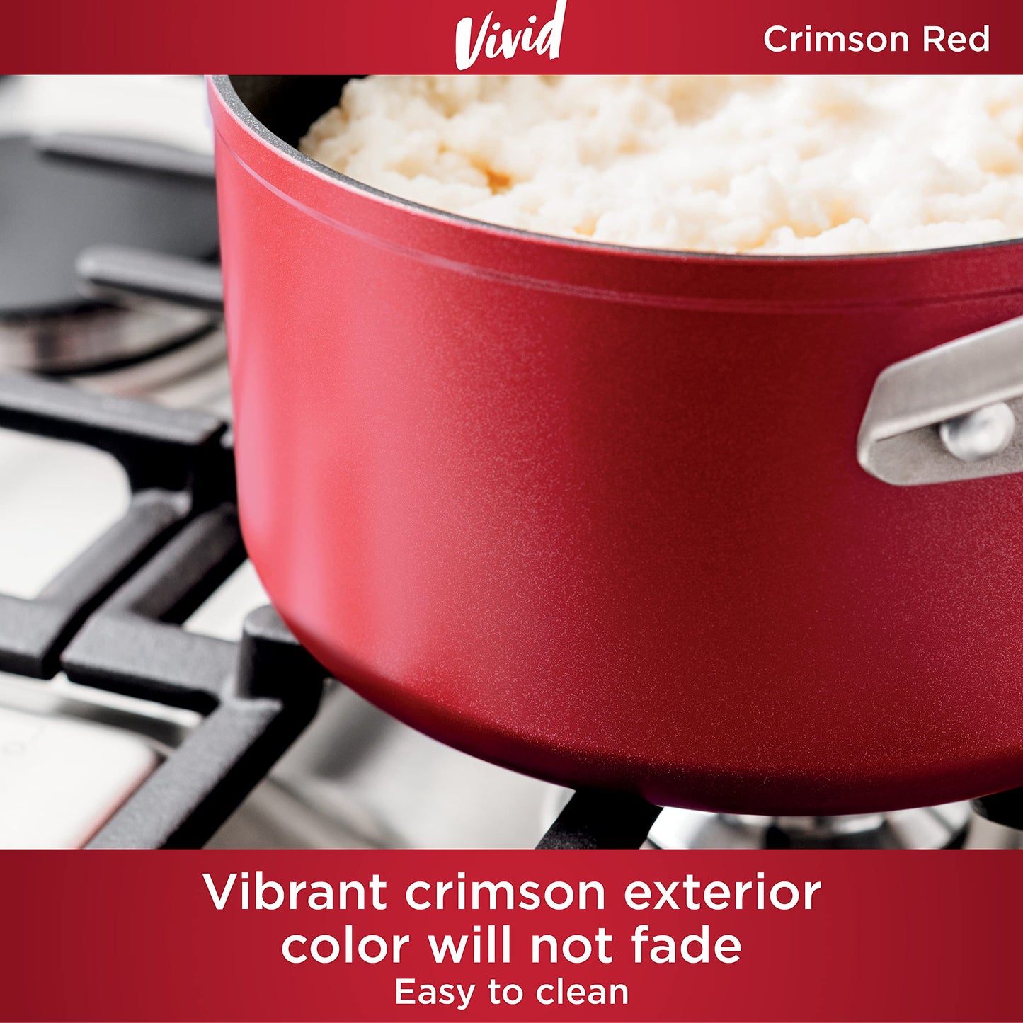 Ninja C20225 Foodi NeverStick Vivid 2.5-Quart Saucepan with Glass Lid, Nonstick, Durable & Oven Safe To 400°F, Cool-Touch Handles, Crimson Red